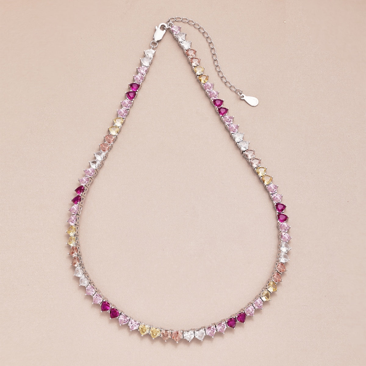 [Royal Jewelry]Sparkling Colorful Full Heart Tennis Necklace