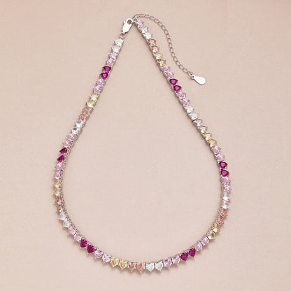 [Royal Jewelry]Sparkling Colorful Full Heart Tennis Necklace