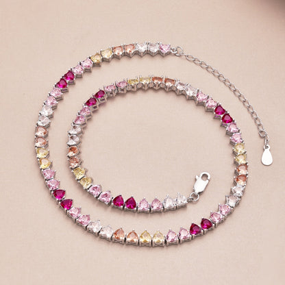 [Royal Jewelry]Sparkling Colorful Full Heart Tennis Necklace