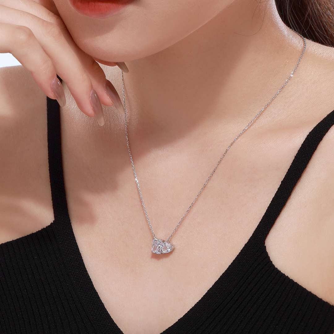 [Royal Jewelry]Dazzling Square & Heart Shape Necklace