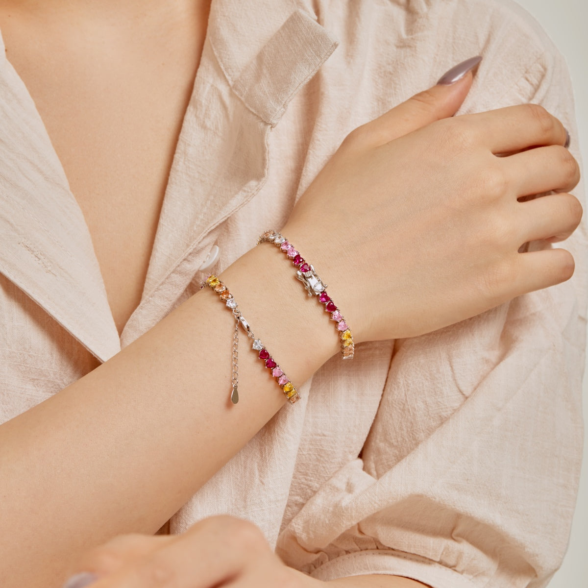 [Royal Jewelry]Luxurious Colorful Romantic Heart Shape Lover Bracelet