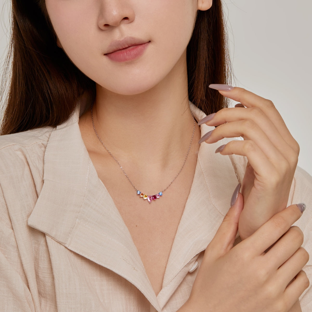 [Royal Jewelry]Dainty Colorful Heart Necklace