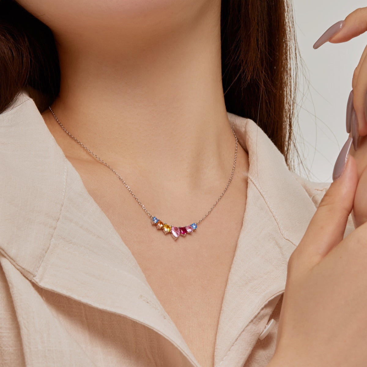[Royal Jewelry]Dainty Colorful Heart Necklace