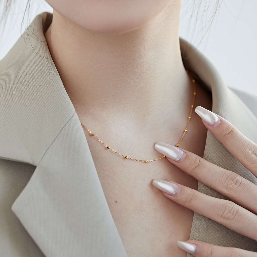 [Royal Jewelry]Small Bead Clavicle Chain Simple Necklace