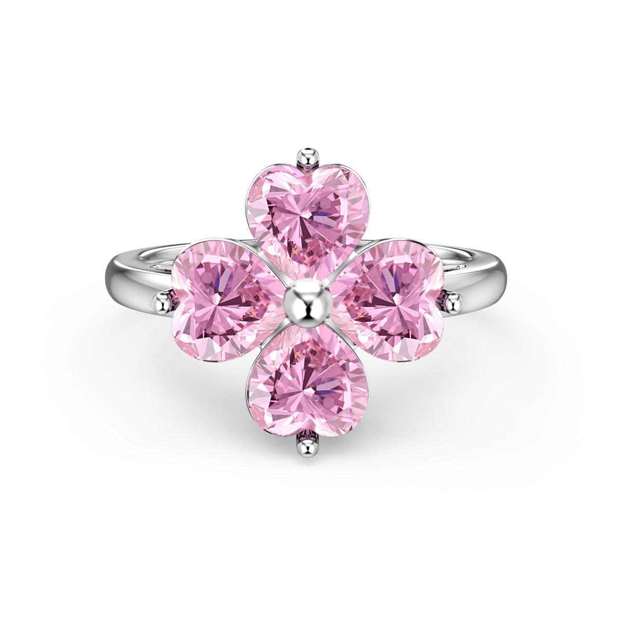 [Royal Jewelry]Heart-shaped Four-Leaf Clover Ball Ring