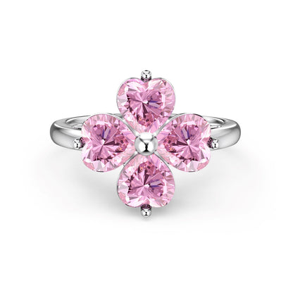 [Royal Jewelry]Heart-shaped Four-Leaf Clover Ball Ring