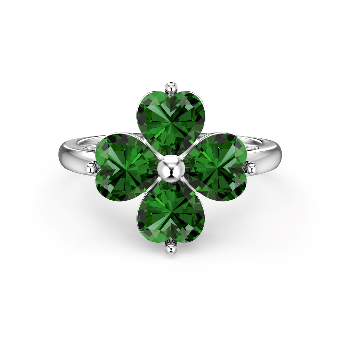 [Royal Jewelry]Heart-shaped Four-Leaf Clover Ball Ring