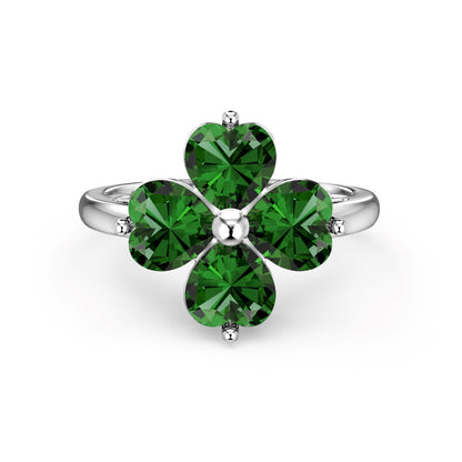 [Royal Jewelry]Heart-shaped Four-Leaf Clover Ball Ring