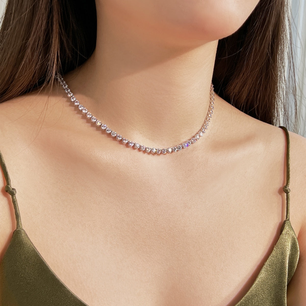 [Royal Jewelry]Ornate Heart Cut Tennis Necklace