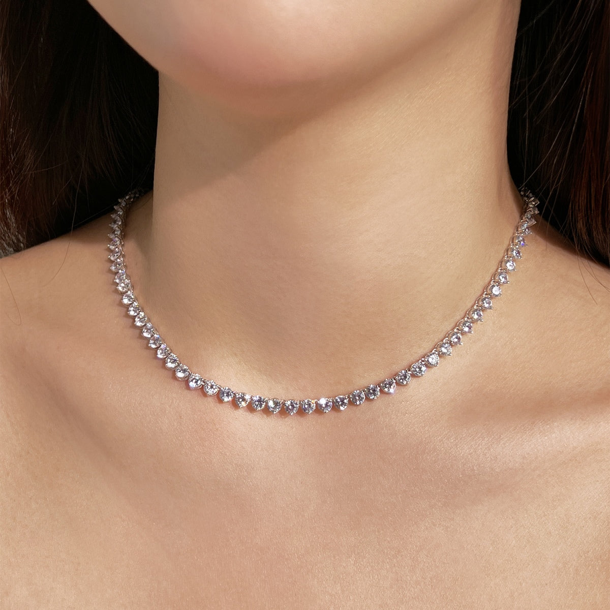 [Royal Jewelry]Ornate Heart Cut Tennis Necklace