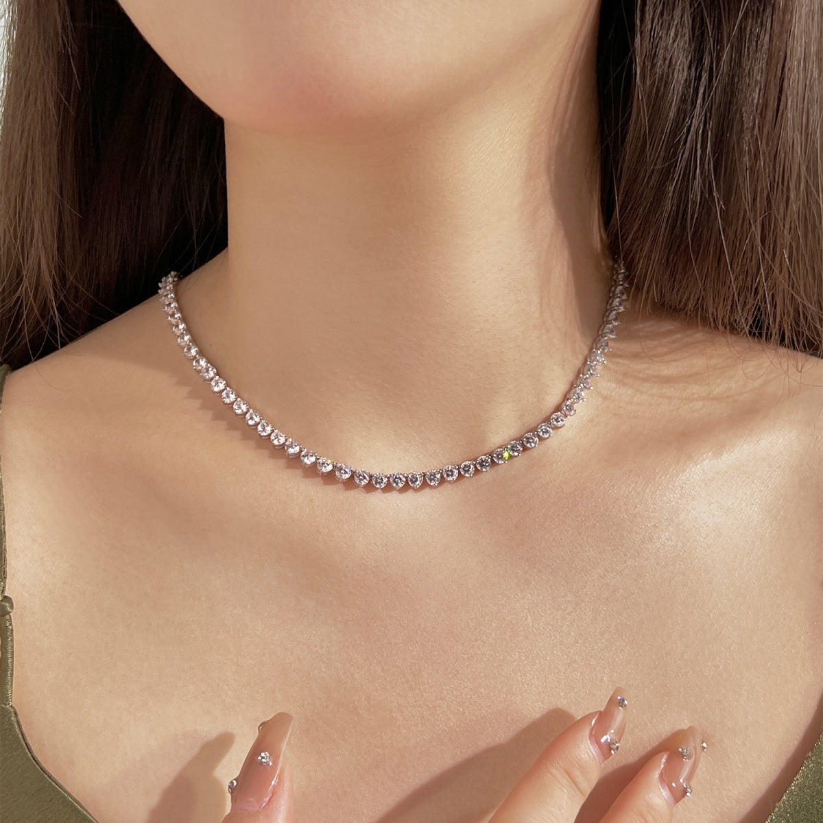 [Royal Jewelry]Ornate Heart Cut Tennis Necklace
