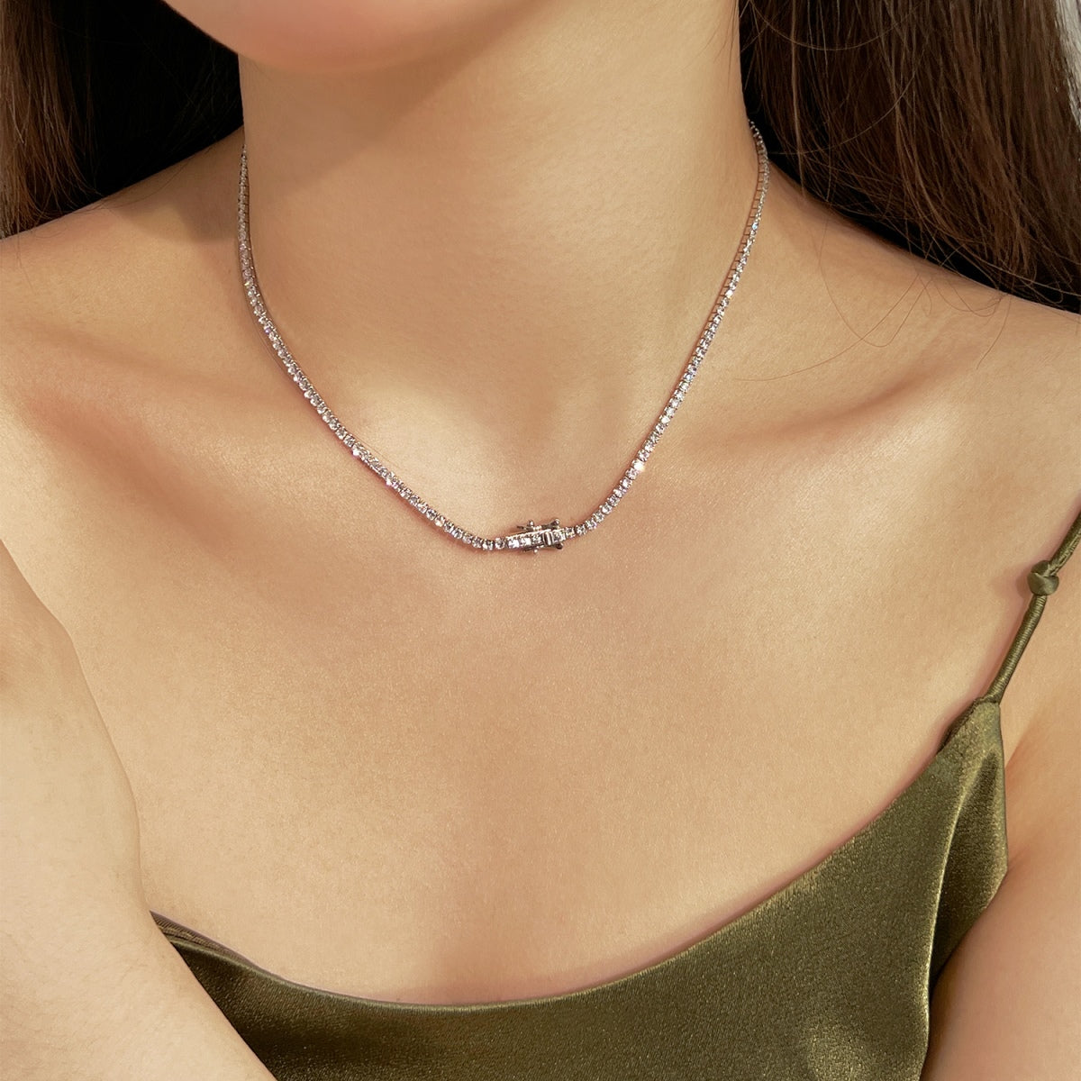 [Royal Jewelry]Delicate Round Shape Tennis Necklace