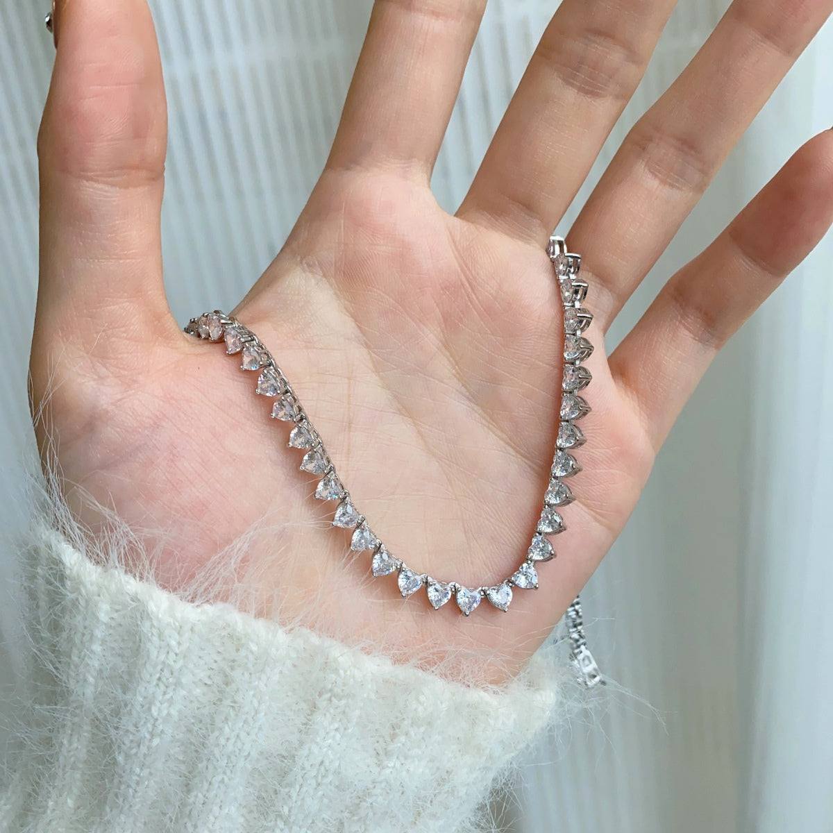 [Royal Jewelry]Ornate Heart Cut Tennis Necklace
