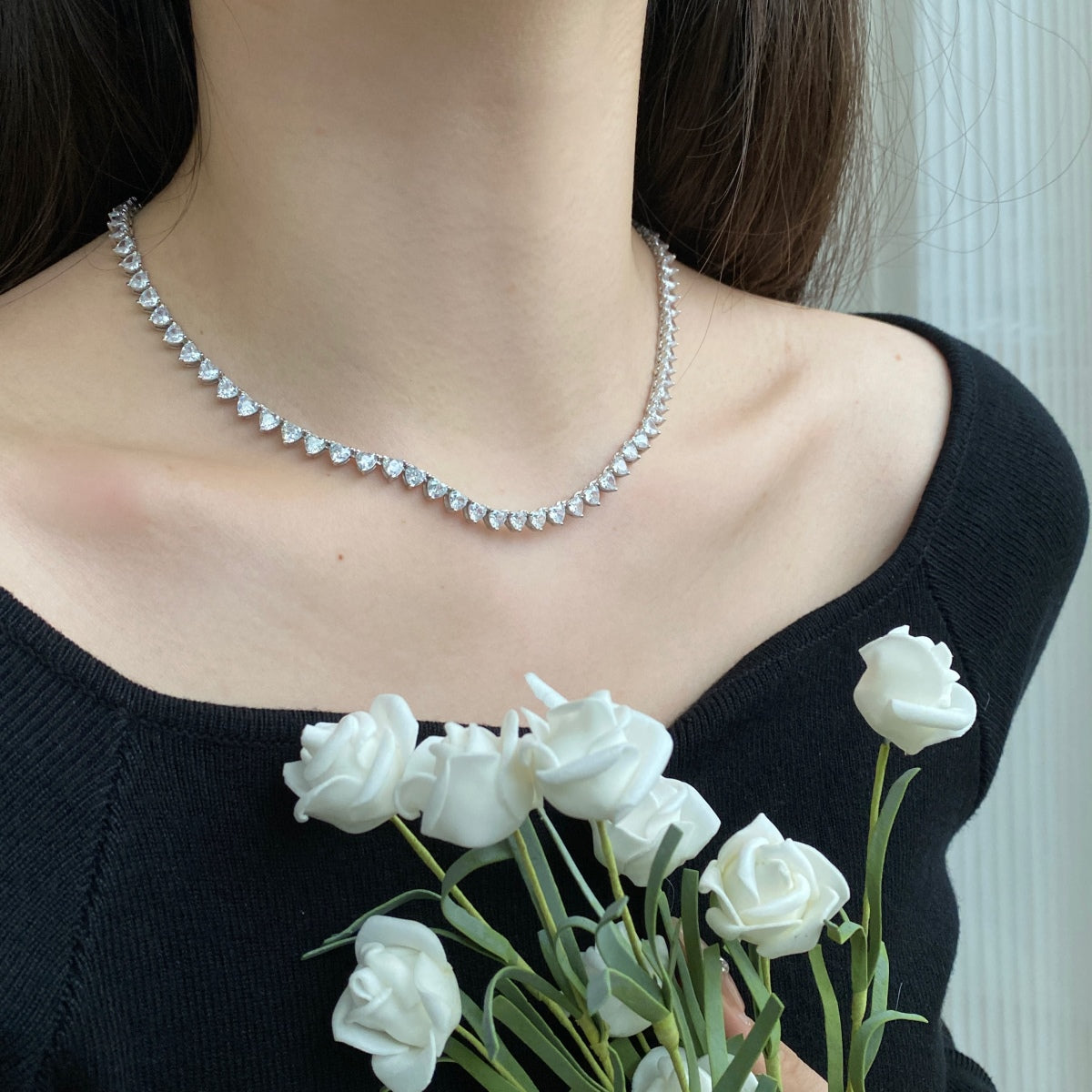 [Royal Jewelry]Ornate Heart Cut Tennis Necklace