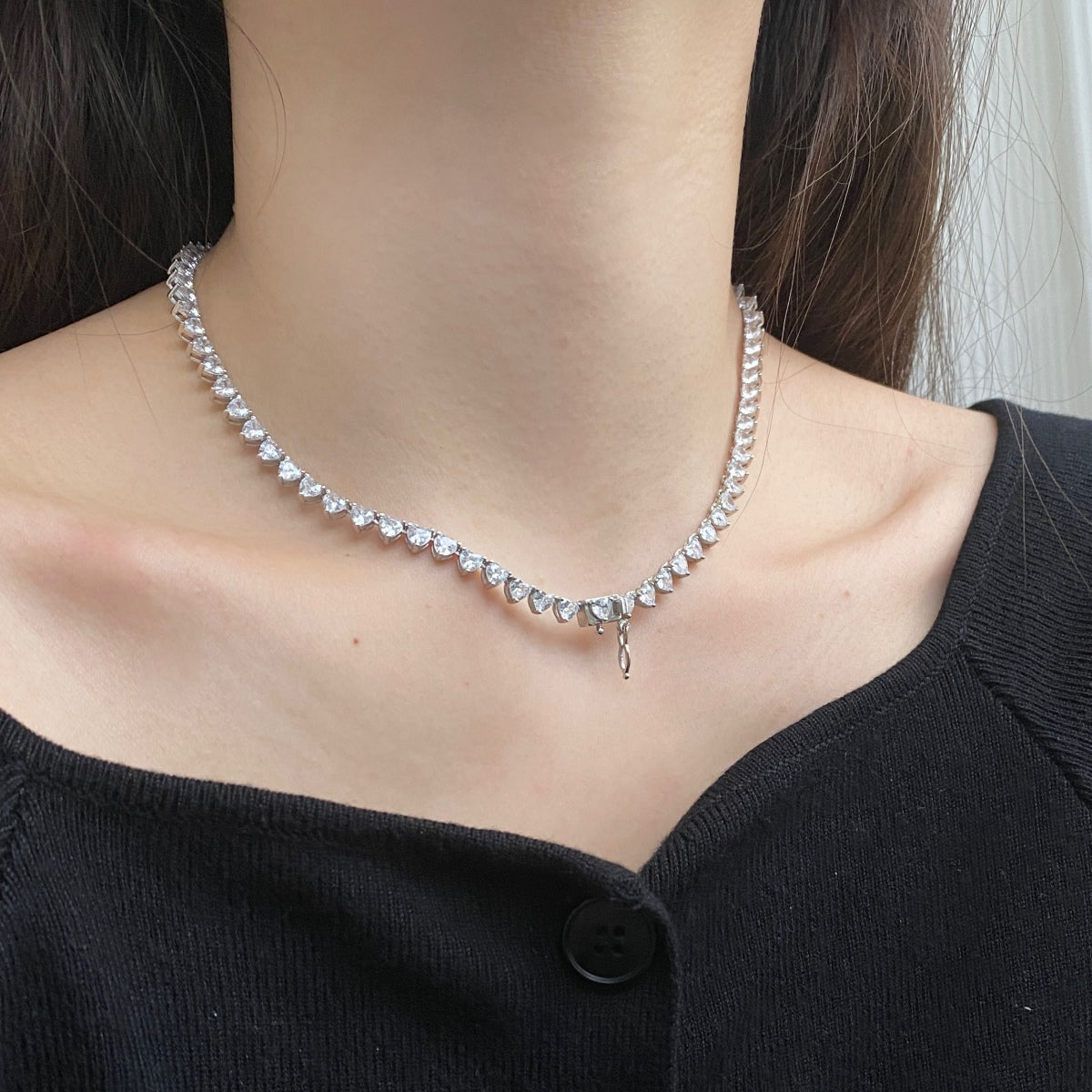 [Royal Jewelry]Ornate Heart Cut Tennis Necklace