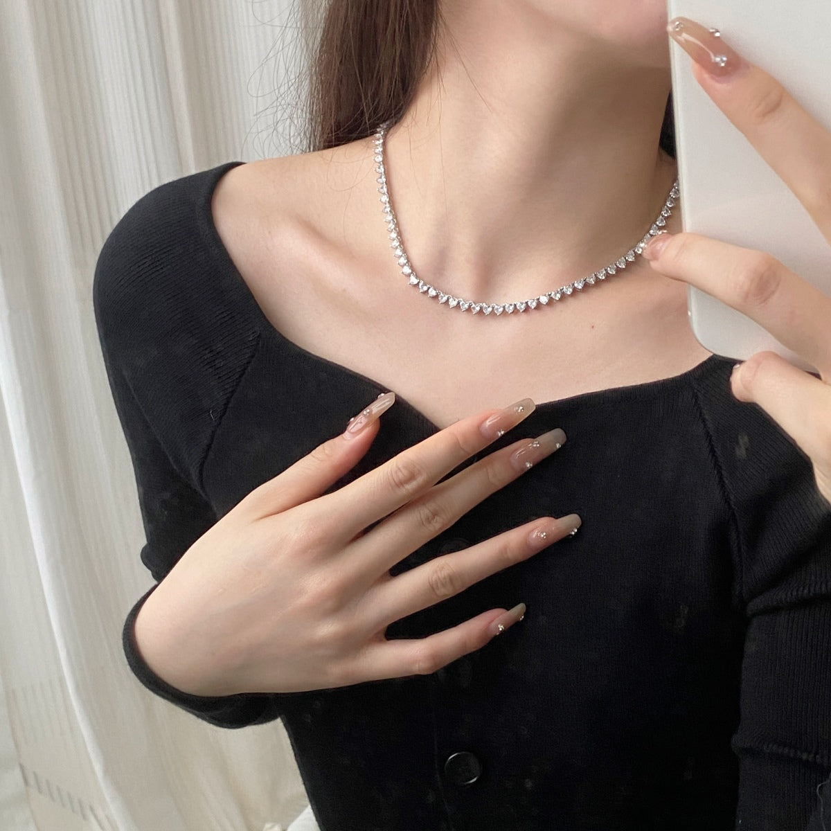 [Royal Jewelry]Ornate Heart Cut Tennis Necklace