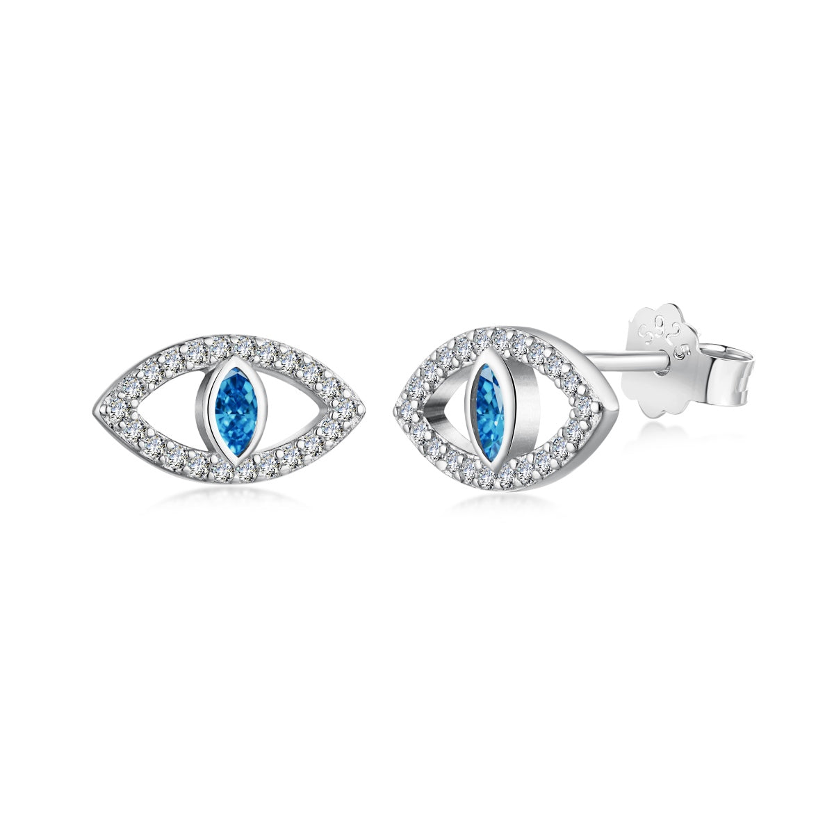 [Royal Jewelry]Blue Devil Eyes Hollow Stud Earrings