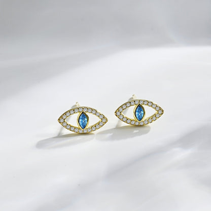 [Royal Jewelry]Blue Devil Eyes Hollow Stud Earrings