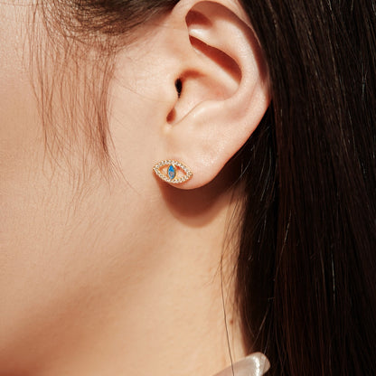 [Royal Jewelry]Blue Devil Eyes Hollow Stud Earrings