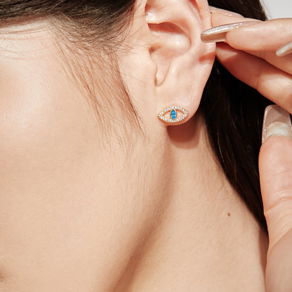 [Royal Jewelry]Blue Devil Eyes Hollow Stud Earrings