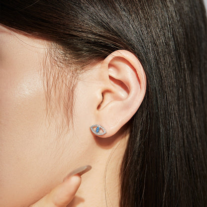 [Royal Jewelry]Blue Devil Eyes Hollow Stud Earrings