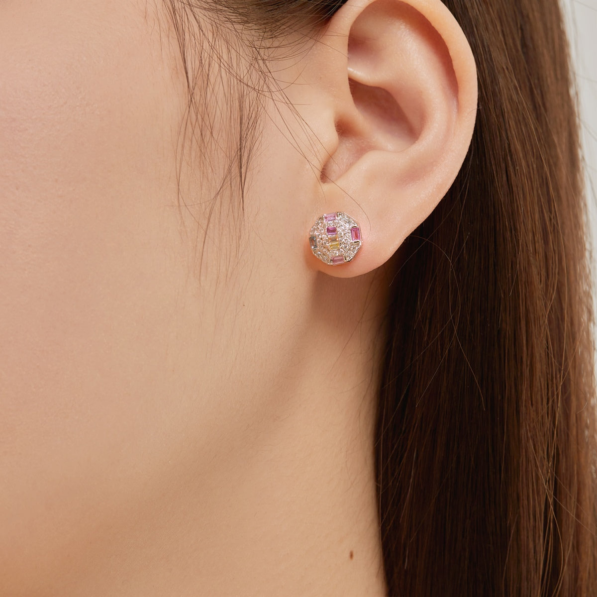 [Royal Jewelry]Ornate Colorful Octagon Shape Daily Earrings