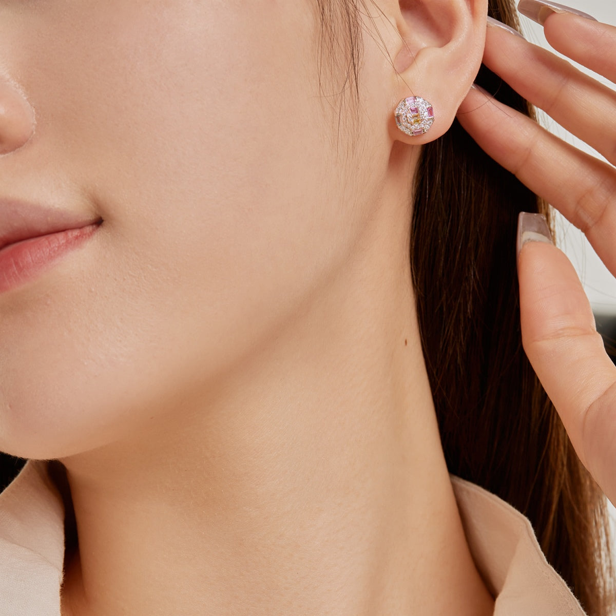 [Royal Jewelry]Ornate Colorful Octagon Shape Daily Earrings