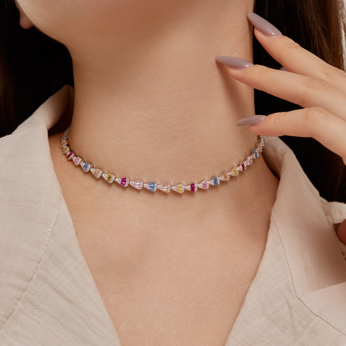 [Royal Jewelry]Radiant Colorful Rainbow Necklace