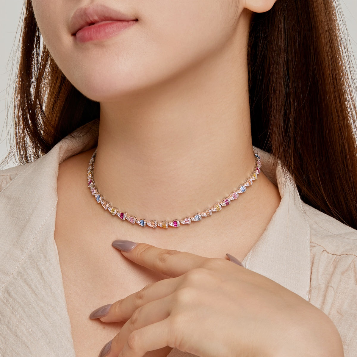 [Royal Jewelry]Radiant Colorful Rainbow Necklace