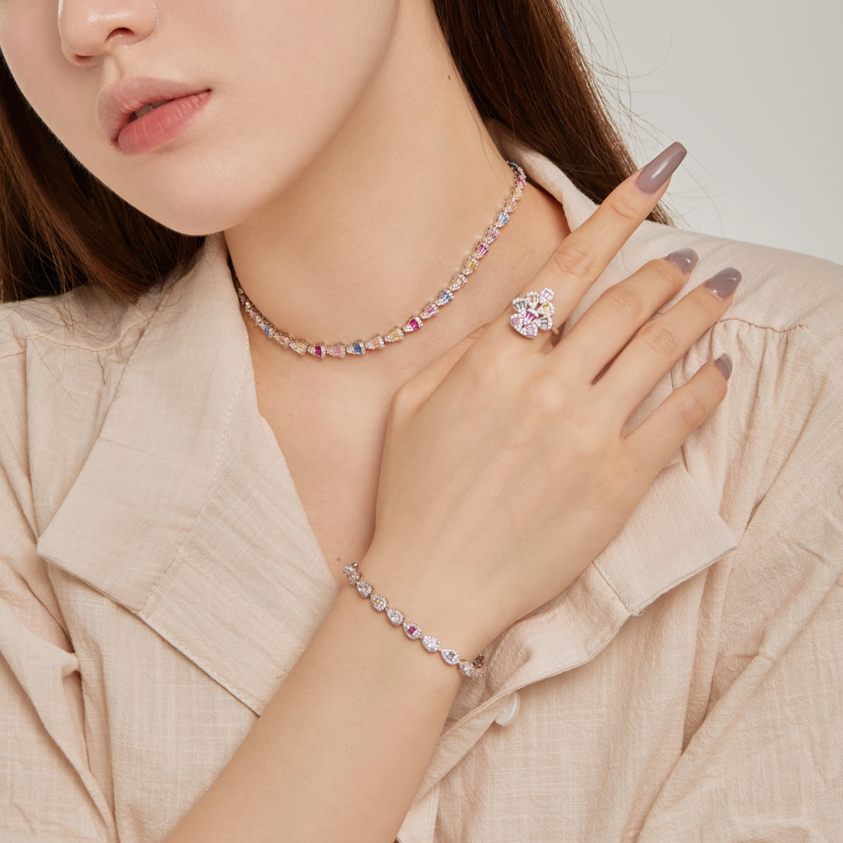 [Royal Jewelry]Radiant Colorful Rainbow Necklace