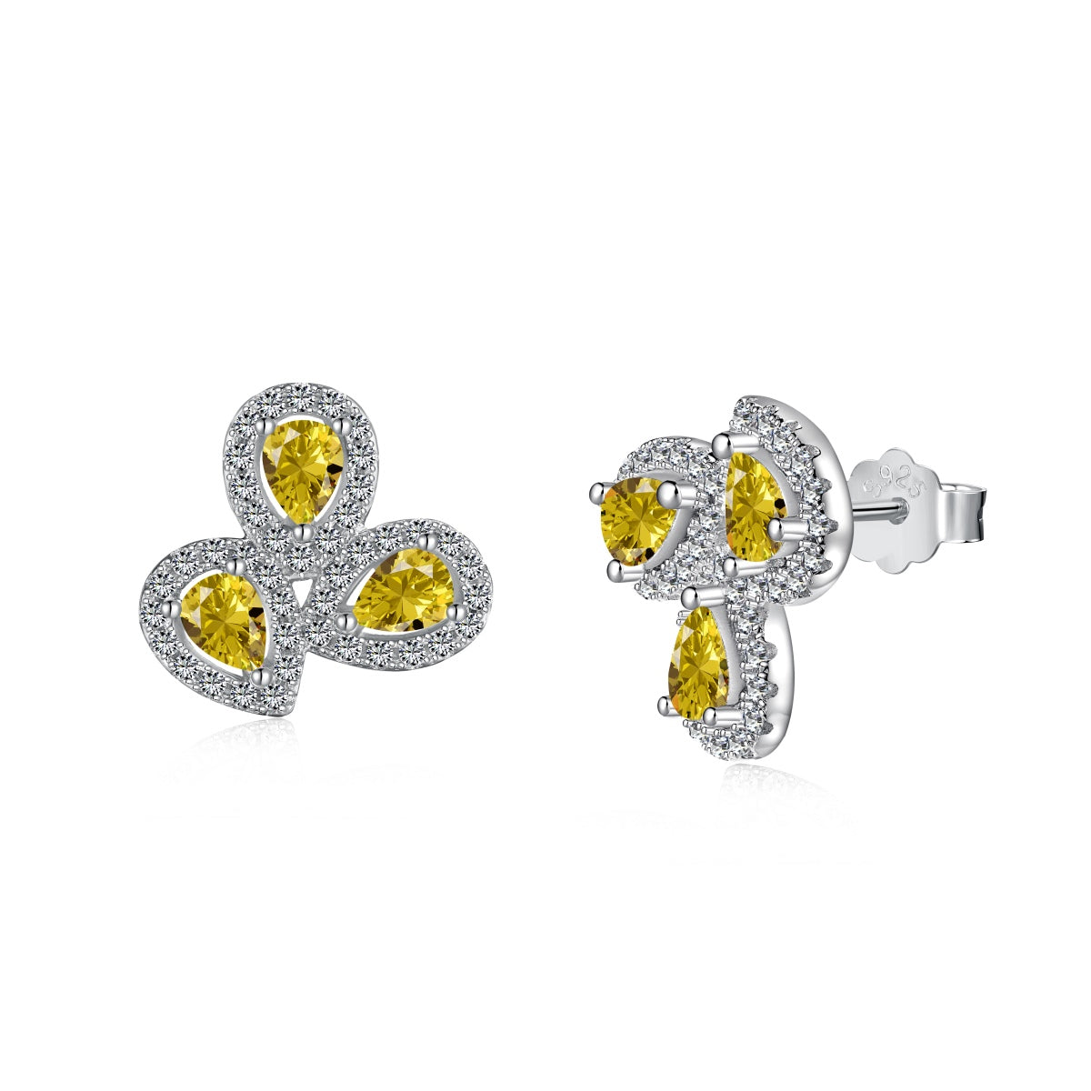 [Royal Jewelry]Ornate Flower Shape Pear Cut Lover Earrings