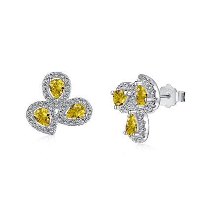 [Royal Jewelry]Ornate Flower Shape Pear Cut Lover Earrings