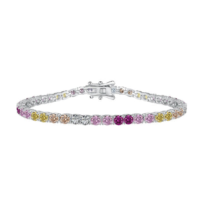 [Royal Jewelry]Radiant Colorful Round Cut Tennis Bracelet