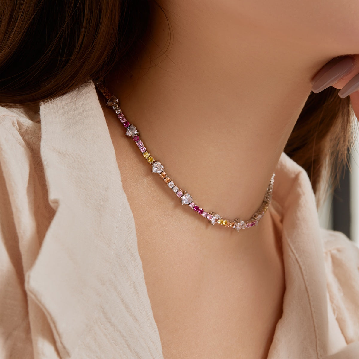 [Royal Jewelry]Delicate Colorful Rainbow Tennis Chain