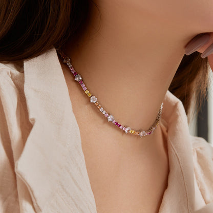 [Royal Jewelry]Delicate Colorful Rainbow Tennis Chain