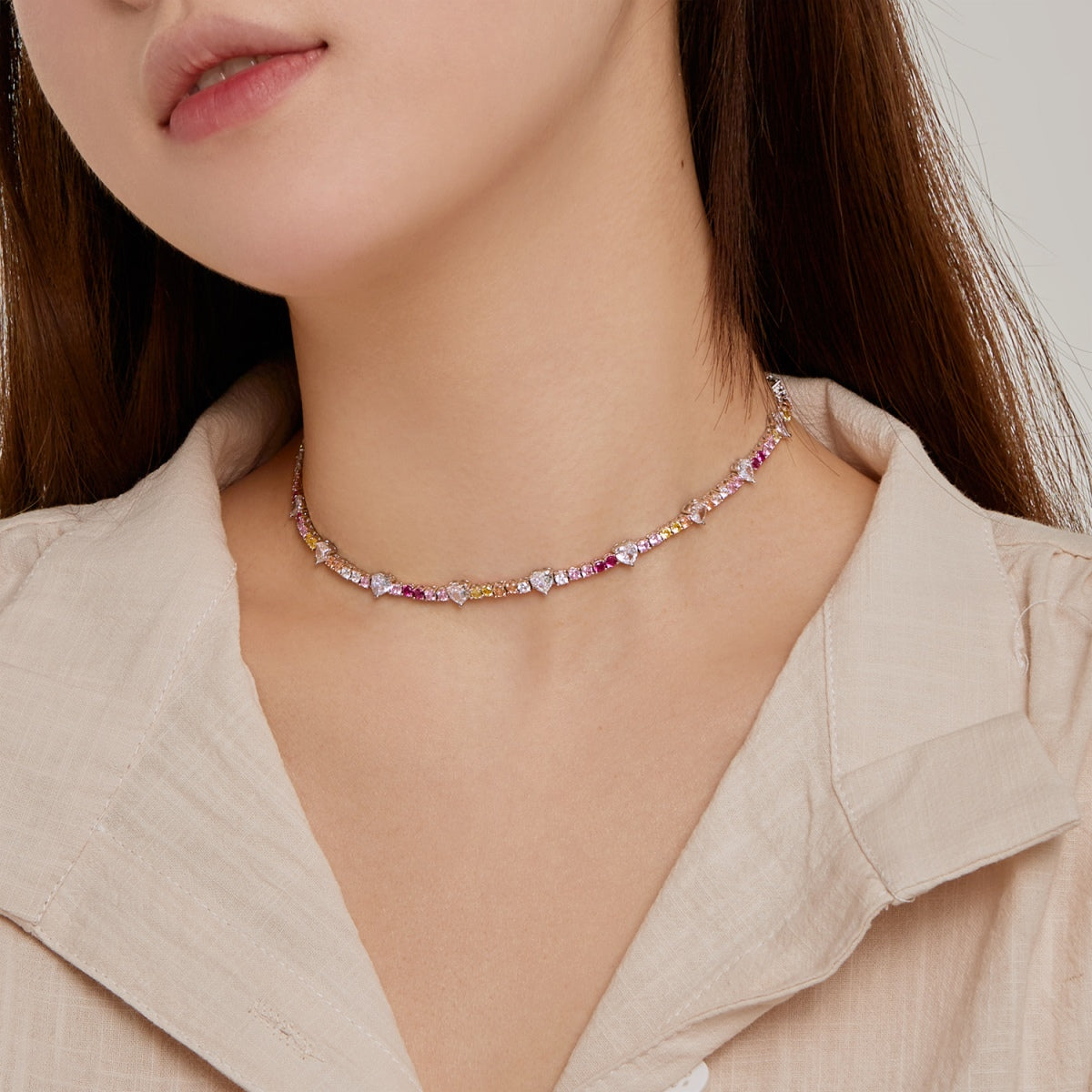 [Royal Jewelry]Delicate Colorful Rainbow Tennis Chain
