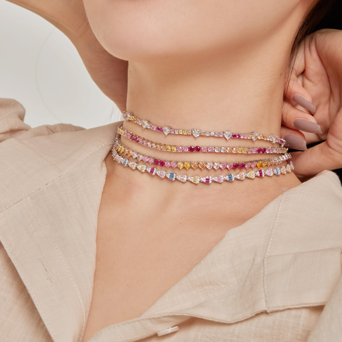 [Royal Jewelry]Delicate Colorful Rainbow Tennis Chain