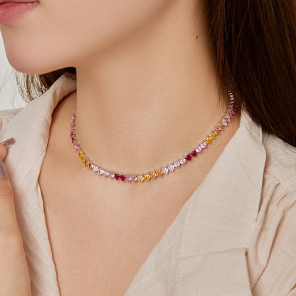 [Royal Jewelry]Sparkling Colorful Full Heart Tennis Necklace