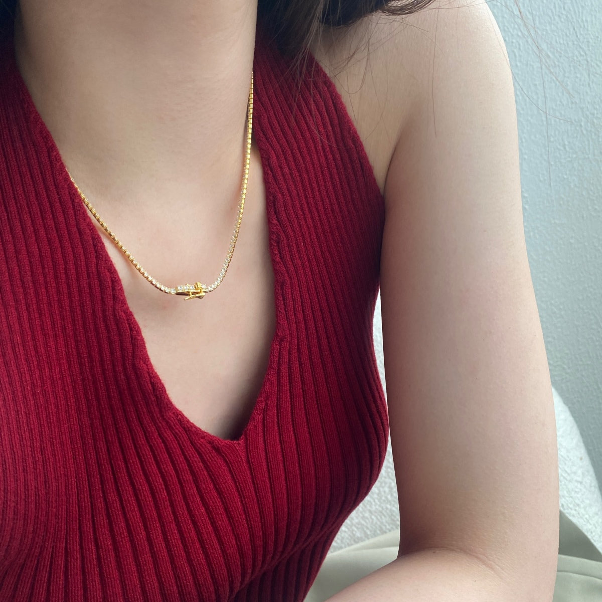 [Royal Jewelry]Delicate Round Shape Tennis Necklace