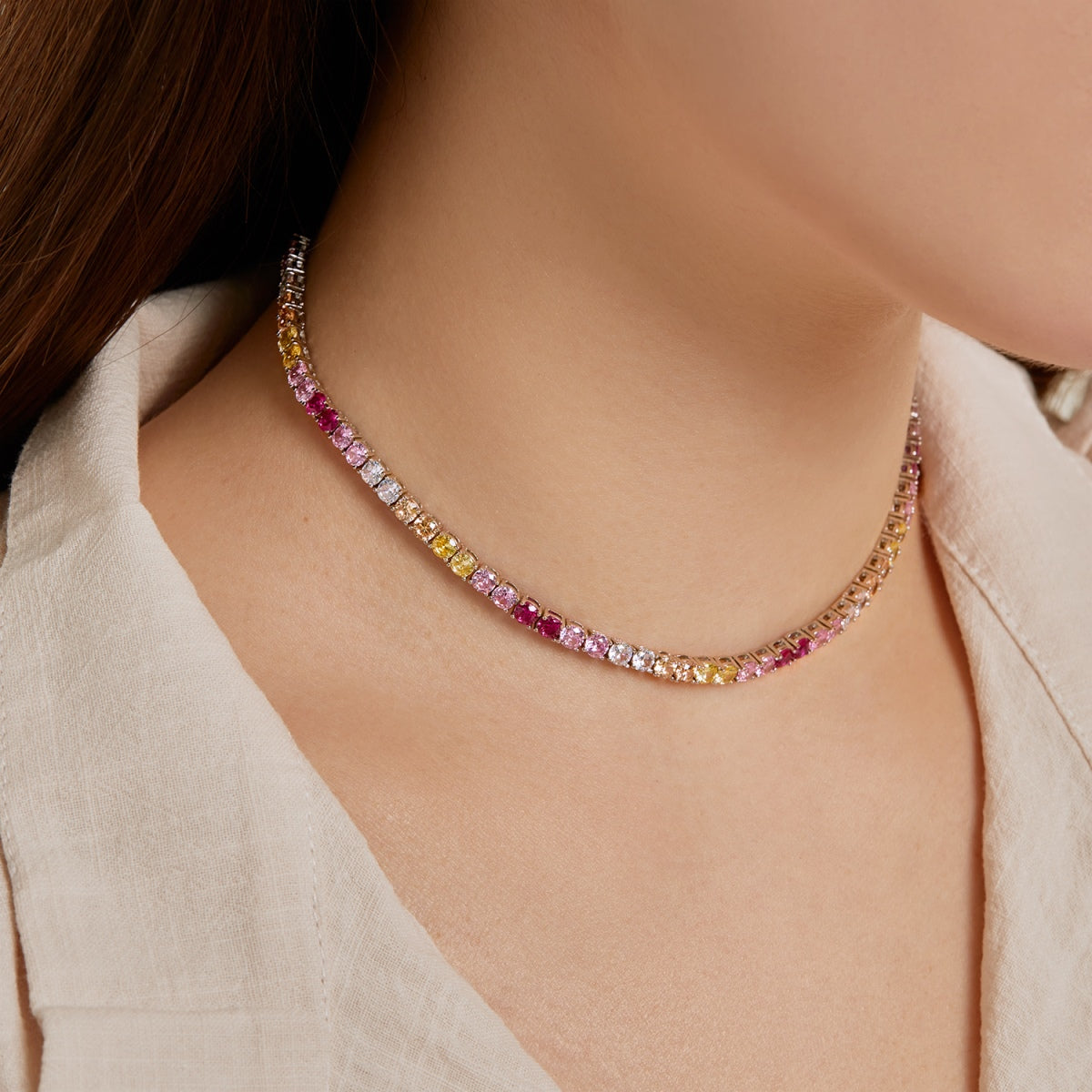 [Royal Jewelry]Delicate Colorful Tennis Necklace