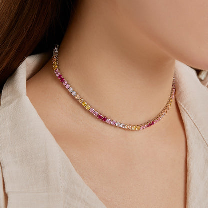 [Royal Jewelry]Delicate Colorful Tennis Necklace