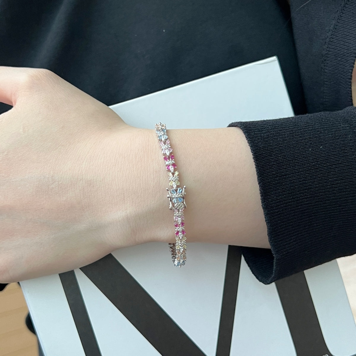 [Royal Jewelry]Radiant Colorful Emerald Cut Party Bracelet