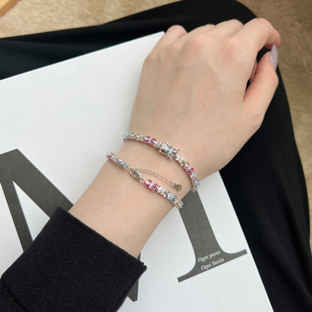 [Royal Jewelry]Radiant Colorful Emerald Cut Party Bracelet