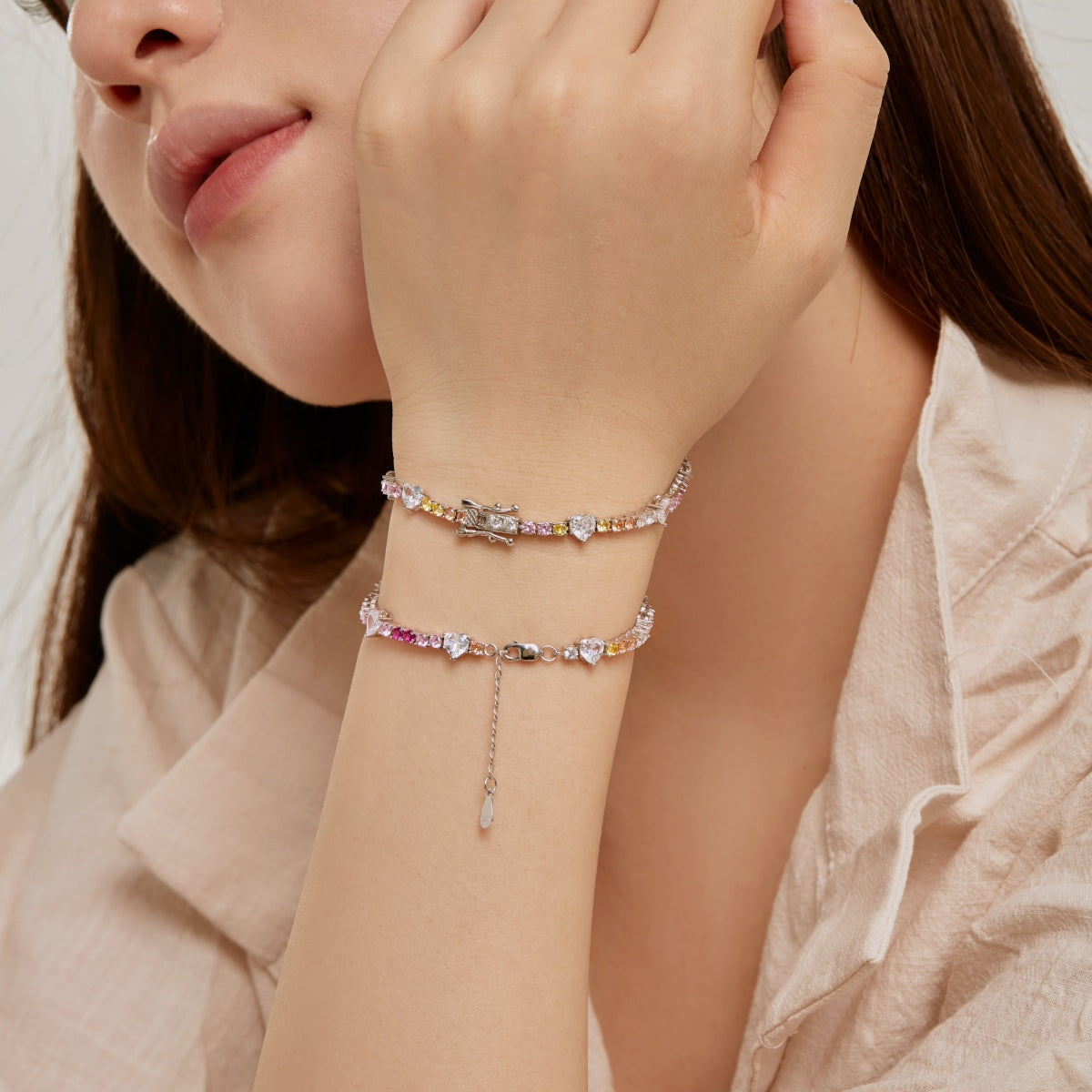 [Royal Jewelry]Romantic Heart Shape Round Cut Lover Bracelet