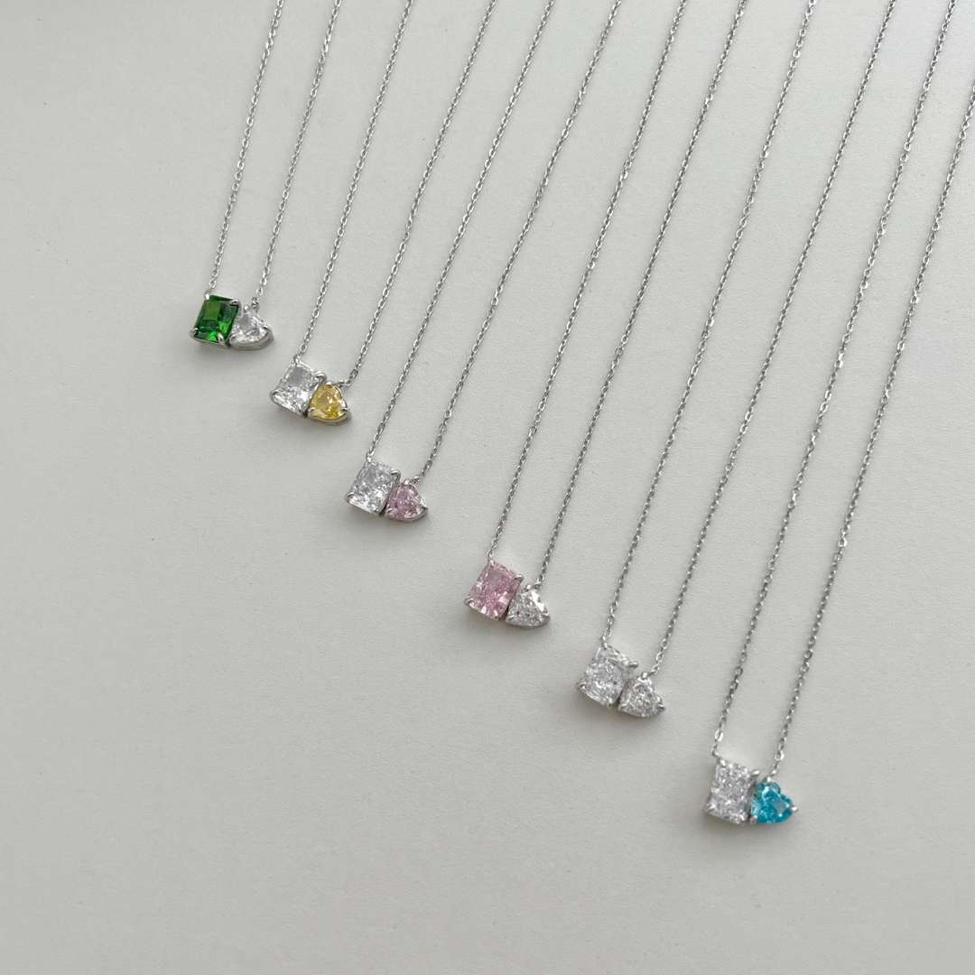 [Royal Jewelry]Dazzling Square & Heart Shape Necklace