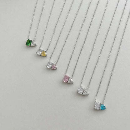 [Royal Jewelry]Dazzling Square & Heart Shape Necklace