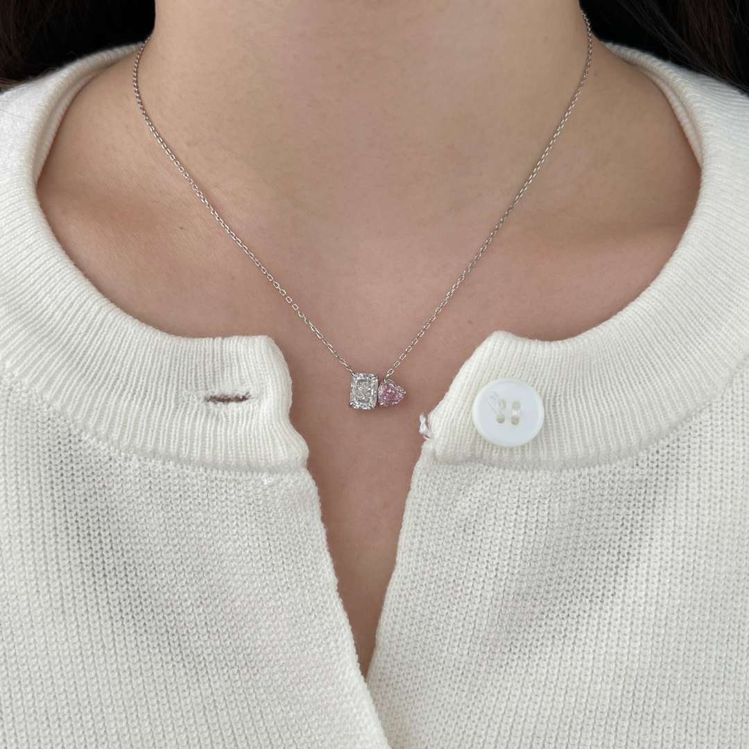 [Royal Jewelry]Dazzling Square & Heart Shape Necklace