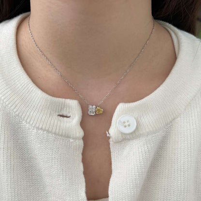 [Royal Jewelry]Dazzling Square & Heart Shape Necklace