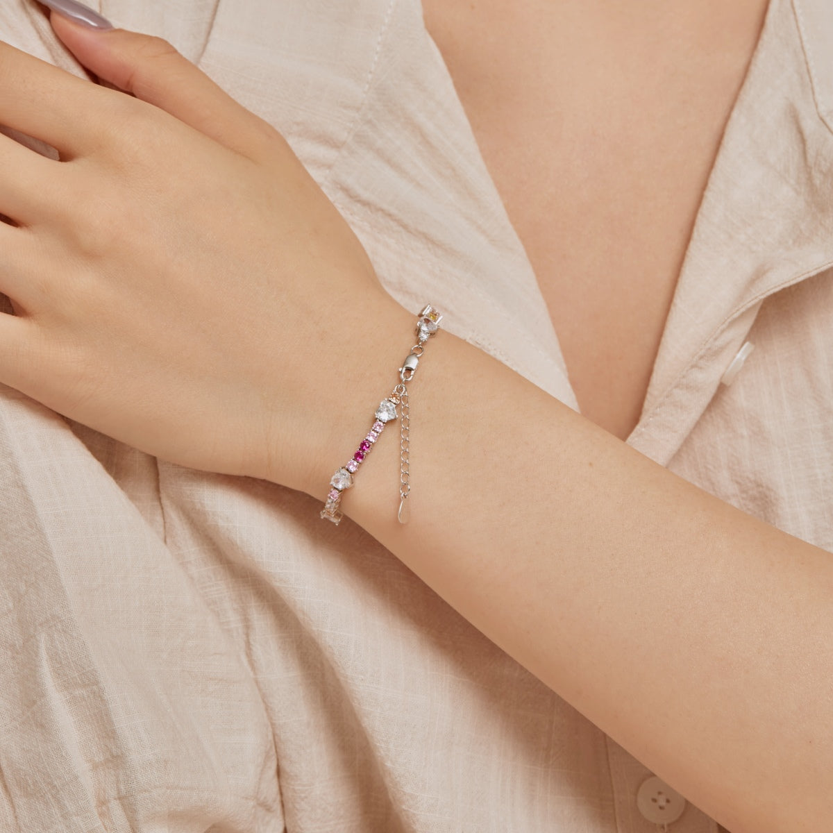 [Royal Jewelry]Romantic Heart Shape Round Cut Lover Bracelet