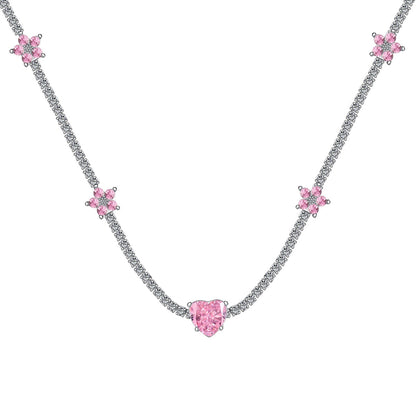 [Royal Jewelry]Dazzling Pink Heart Flower Necklace